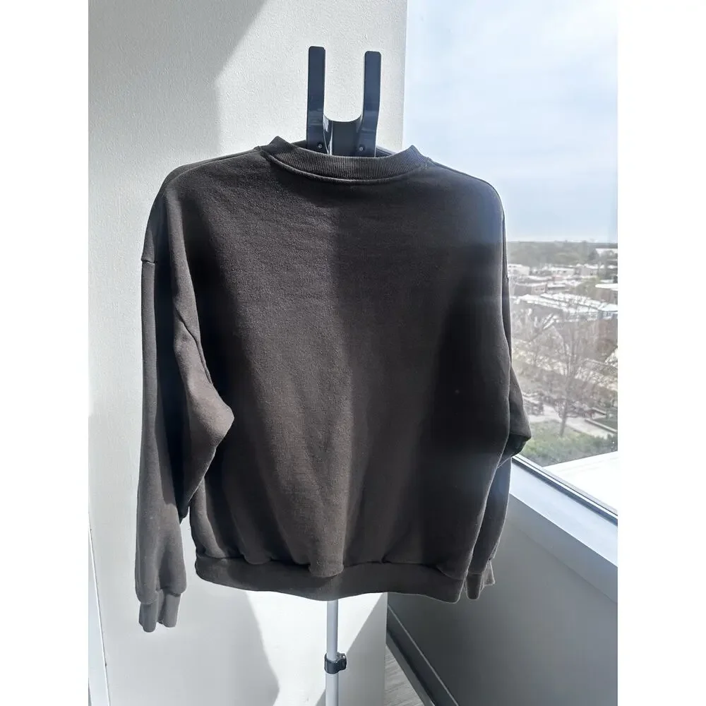 Alo Brown Pullover Sweatshirt Cotton Fleece Logo Crew Neck Long Sleeve M - Picture 4 of 10